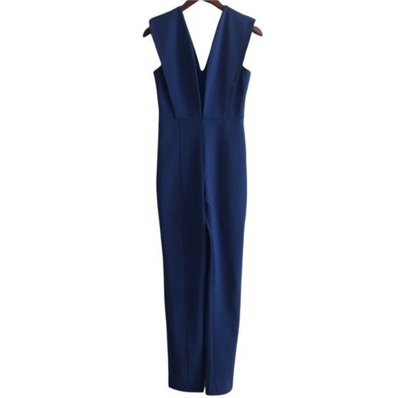 Deep V Plunge Fitted Night Out Date Night Jumpsuit in Blue Size Medium - Picture 4 of 7